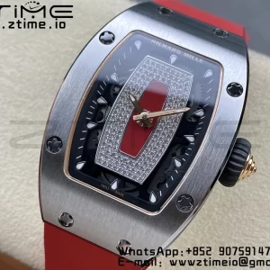 RICHARD MILLERM RM007 RM07-01 SS BBA Best Edition Black dial with diamond centre on Red Rubber Strap - Super Clone Watch | 1:1 Best Version