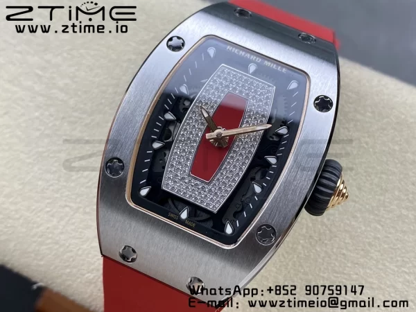 RICHARD MILLERM RM007 RM07-01 SS BBA Best Edition Black dial with diamond centre on Red Rubber Strap - Super Clone Watch | 1:1 Best Version
