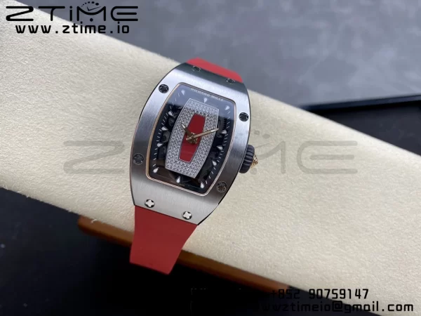 RICHARD MILLERM RM007 RM07-01 SS BBA Best Edition Black dial with diamond centre on Red Rubber Strap - Super Clone Watch | 1:1 Best Version