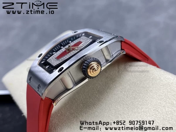 RICHARD MILLERM RM007 RM07-01 SS BBA Best Edition Black dial with diamond centre on Red Rubber Strap - Super Clone Watch | 1:1 Best Version