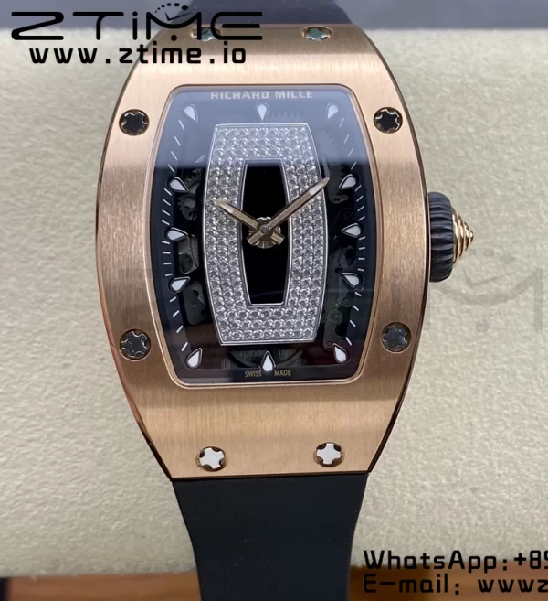 RICHARD MILLERM RM007 RM07-01 RG BBA ベストエディション ブラックダイアル、ダイヤモンドセンター、ブラックラバーストラップ - スーパークローンウォッチ｜1:1 ベストバージョン