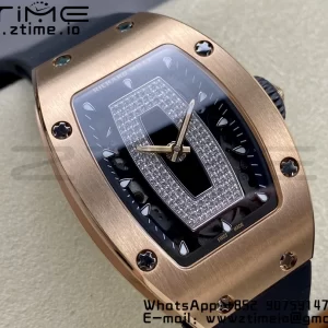 RICHARD MILLERM RM007 RM07-01 RG BBA ベストエディション ブラックダイアル、ダイヤモンドセンター、ブラックラバーストラップ - スーパークローンウォッチ｜1:1 ベストバージョン