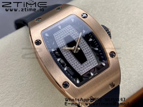RICHARD MILLERM RM007 RM07-01 RG BBA ベストエディション ブラックダイアル、ダイヤモンドセンター、ブラックラバーストラップ - スーパークローンウォッチ｜1:1 ベストバージョン