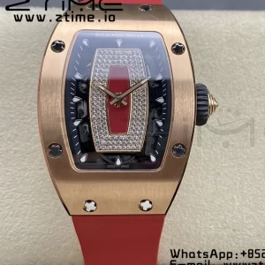 RICHARD MILLERM RM007 RM07-01 RG BBA Best Edition Black dial with diamond centre on Red Rubber Strap - Super Clone Watch | 1:1 Best Version
