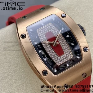 RICHARD MILLERM RM007 RM07-01 RG BBA Best Edition Black dial with diamond centre on Red Rubber Strap - Super Clone Watch | 1:1 Best Version