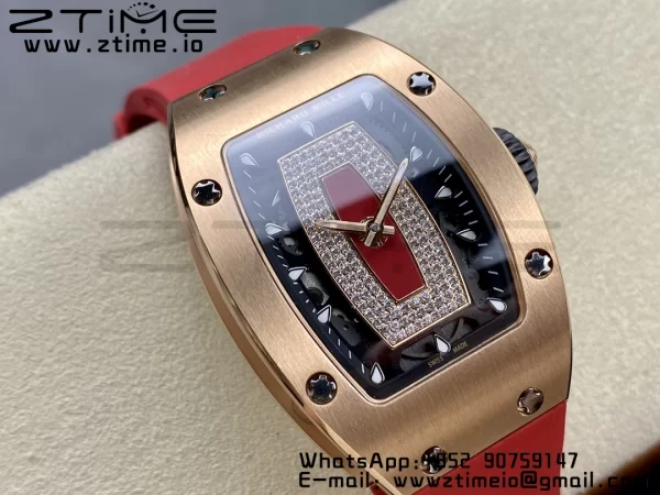 RICHARD MILLERM RM007 RM07-01 RG BBA Best Edition Black dial with diamond centre on Red Rubber Strap - Super Clone Watch | 1:1 Best Version