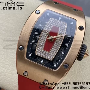 RICHARD MILLERM RM007 RM07-01 RG BBA Best Edition Black dial with diamond centre on Red Rubber Strap - Super Clone Watch | 1:1 Best Version