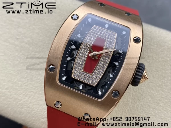 RICHARD MILLERM RM007 RM07-01 RG BBA Best Edition Black dial with diamond centre on Red Rubber Strap - Super Clone Watch | 1:1 Best Version