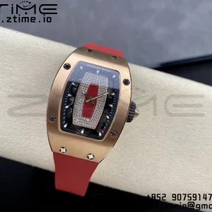 RICHARD MILLERM RM007 RM07-01 RG BBA Best Edition Black dial with diamond centre on Red Rubber Strap - Super Clone Watch | 1:1 Best Version