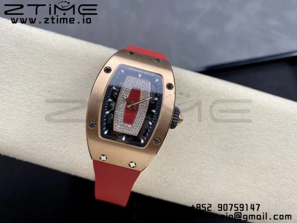 RICHARD MILLERM RM007 RM07-01 RG BBA Best Edition Black dial with diamond centre on Red Rubber Strap - Super Clone Watch | 1:1 Best Version
