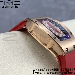 RICHARD MILLERM RM007 RM07-01 RG BBA Best Edition Black dial with diamond centre on Red Rubber Strap - Super Clone Watch | 1:1 Best Version