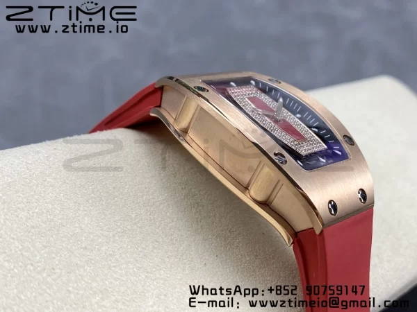 RICHARD MILLERM RM007 RM07-01 RG BBA Best Edition Black dial with diamond centre on Red Rubber Strap - Super Clone Watch | 1:1 Best Version