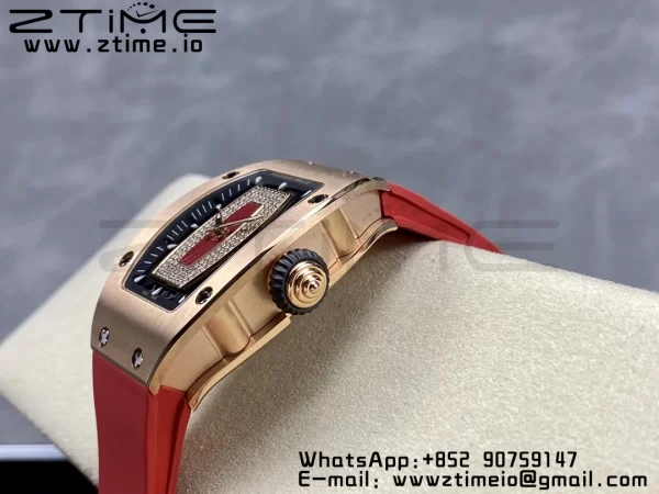 RICHARD MILLERM RM007 RM07-01 RG BBA Best Edition Black dial with diamond centre on Red Rubber Strap - Super Clone Watch | 1:1 Best Version