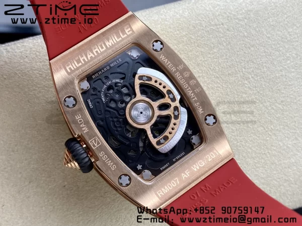 RICHARD MILLERM RM007 RM07-01 RG BBA Best Edition Black dial with diamond centre on Red Rubber Strap - Super Clone Watch | 1:1 Best Version