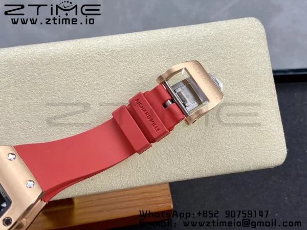 RICHARD MILLERM RM007 RM07-01 RG BBA Best Edition Black dial with diamond centre on Red Rubber Strap - Super Clone Watch | 1:1 Best Version