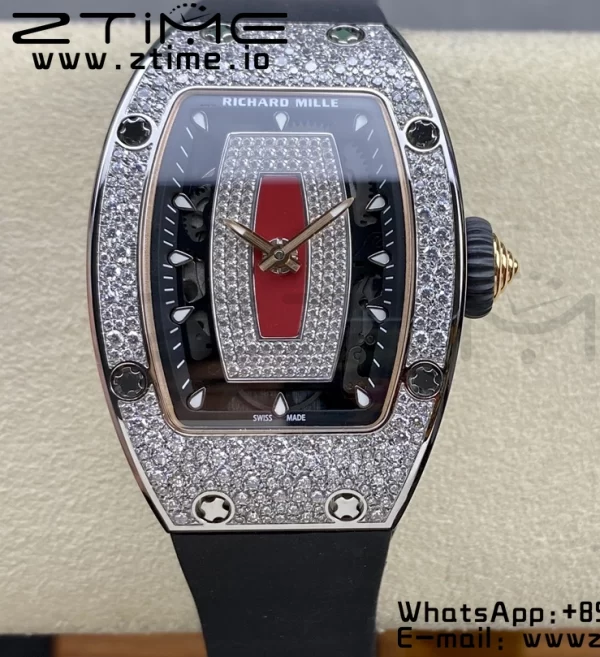 RICHARD MILLERM RM007 RM07-01 SS BBA Best Edition Black dial with diamond centre on Black Rubber Strap - Super Clone Watch | 1:1 Best Version