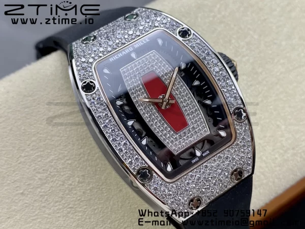 RICHARD MILLERM RM007 RM07-01 SS BBA Best Edition Black dial with diamond centre on Black Rubber Strap - Super Clone Watch | 1:1 Best Version