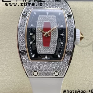 RICHARD MILLERM RM007 RM07-01 SS BBA Best Edition Black dial with diamond centre on White Rubber Strap - Super Clone Watch | 1:1 Best Version