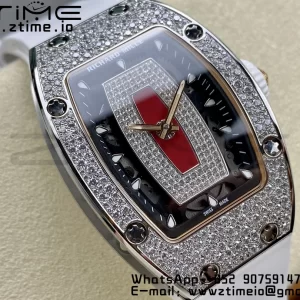 RICHARD MILLERM RM007 RM07-01 SS BBA Best Edition Cadran noir avec centre diamanté sur bracelet caoutchouc blanc - Super Clone Watch | 1:1 Best Version