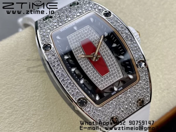 RICHARD MILLERM RM007 RM07-01 SS BBA Best Edition Cadran noir avec centre diamanté sur bracelet caoutchouc blanc - Super Clone Watch | 1:1 Best Version