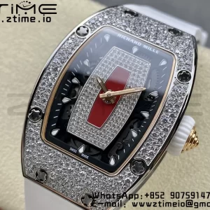 RICHARD MILLERM RM007 RM07-01 SS BBA Best Edition Cadran noir avec centre diamanté sur bracelet caoutchouc blanc - Super Clone Watch | 1:1 Best Version