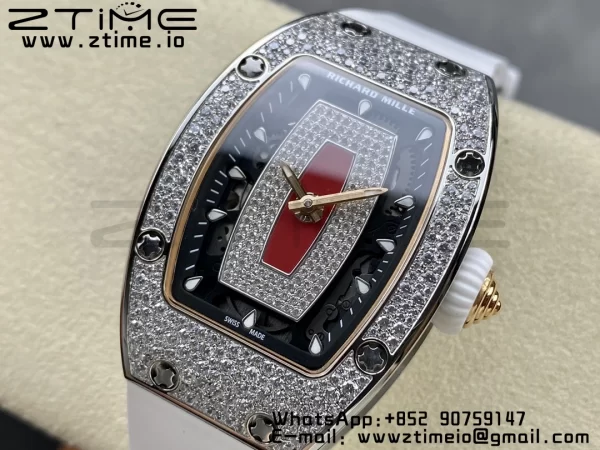RICHARD MILLERM RM007 RM07-01 SS BBA Best Edition Cadran noir avec centre diamanté sur bracelet caoutchouc blanc - Super Clone Watch | 1:1 Best Version