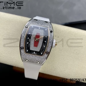 RICHARD MILLERM RM007 RM07-01 SS BBA Best Edition Cadran noir avec centre diamanté sur bracelet caoutchouc blanc - Super Clone Watch | 1:1 Best Version