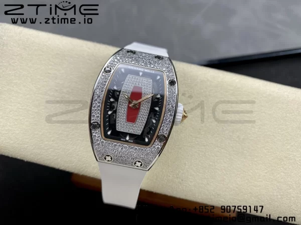 RICHARD MILLERM RM007 RM07-01 SS BBA Best Edition Cadran noir avec centre diamanté sur bracelet caoutchouc blanc - Super Clone Watch | 1:1 Best Version