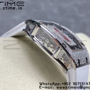 RICHARD MILLERM RM007 RM07-01 SS BBA Best Edition Cadran noir avec centre diamanté sur bracelet caoutchouc blanc - Super Clone Watch | 1:1 Best Version