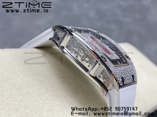 RICHARD MILLERM RM007 RM07-01 SS BBA Best Edition Cadran noir avec centre diamanté sur bracelet caoutchouc blanc - Super Clone Watch | 1:1 Best Version
