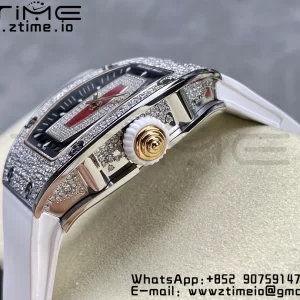 RICHARD MILLERM RM007 RM07-01 SS BBA Best Edition Cadran noir avec centre diamanté sur bracelet caoutchouc blanc - Super Clone Watch | 1:1 Best Version