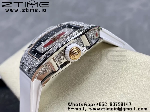 RICHARD MILLERM RM007 RM07-01 SS BBA Best Edition Cadran noir avec centre diamanté sur bracelet caoutchouc blanc - Super Clone Watch | 1:1 Best Version