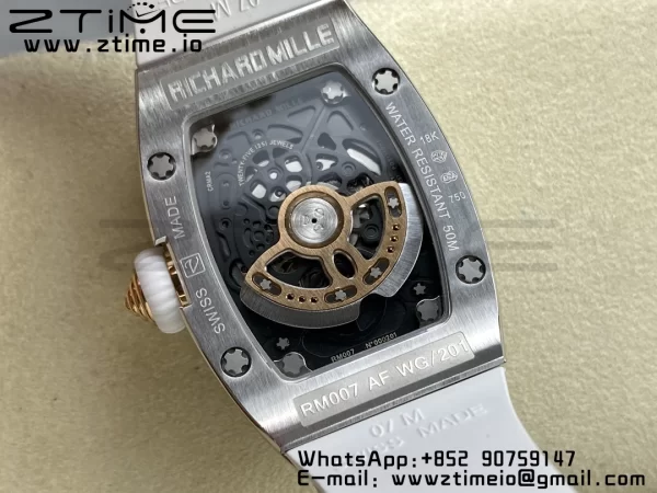 RICHARD MILLERM RM007 RM07-01 SS BBA Best Edition Cadran noir avec centre diamanté sur bracelet caoutchouc blanc - Super Clone Watch | 1:1 Best Version