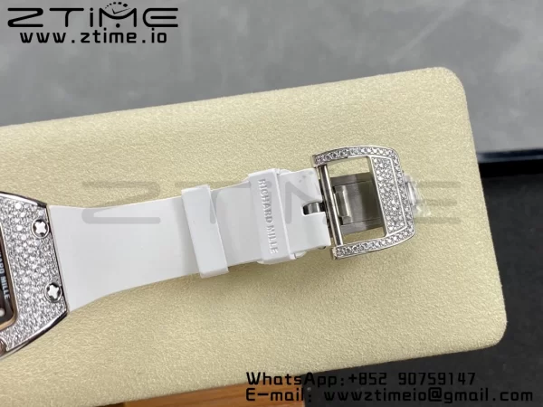 RICHARD MILLERM RM007 RM07-01 SS BBA Best Edition Cadran noir avec centre diamanté sur bracelet caoutchouc blanc - Super Clone Watch | 1:1 Best Version