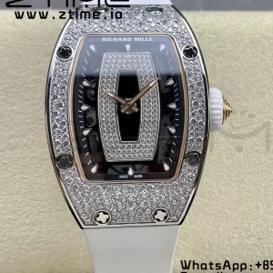 RICHARD MILLERM RM007 RM07-01 SS BBA Best Edition Black dial with diamond centre on White Rubber Strap - Super Clone Watch | 1:1 Best Version