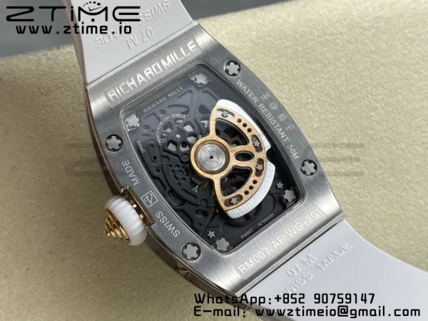 RICHARD MILLERM RM007 RM07-01 SS BBA ベストエディション ブラックダイアル、ダイヤモンドセンター、ホワイトラバーストラップ - スーパークローンウォッチ｜1:1ベストバージョン
