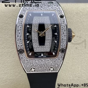 RICHARD MILLERM RM007 RM07-01 SS BBA Best Edition Black dial with diamond centre on White Rubber Strap - Super Clone Watch | 1:1 Best Version