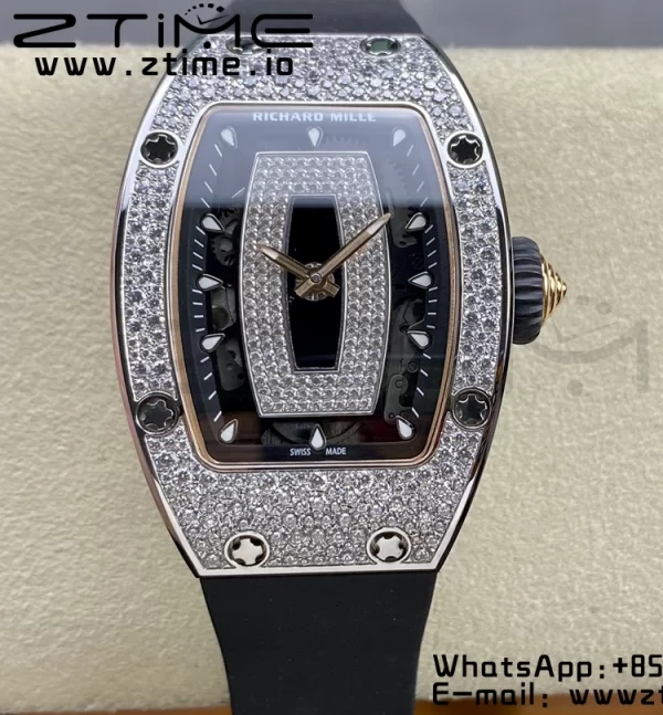 RICHARD MILLERM RM007 RM07-01 SS BBA Best Edition Black dial with diamond centre on White Rubber Strap - Super Clone Watch | 1:1 Best Version