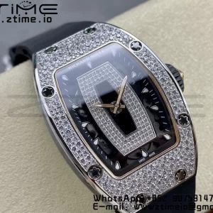 RICHARD MILLERM RM007 RM07-01 SS BBA Best Edition Black dial with diamond centre on White Rubber Strap - Super Clone Watch | 1:1 Best Version