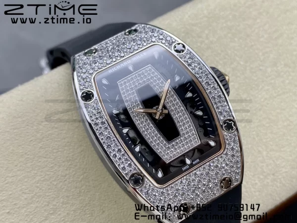 RICHARD MILLERM RM007 RM07-01 SS BBA Best Edition Black dial with diamond centre on White Rubber Strap - Super Clone Watch | 1:1 Best Version
