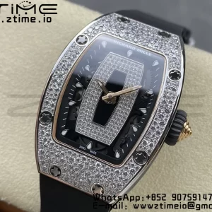 RICHARD MILLERM RM007 RM07-01 SS BBA Best Edition Black dial with diamond centre on White Rubber Strap - Super Clone Watch | 1:1 Best Version
