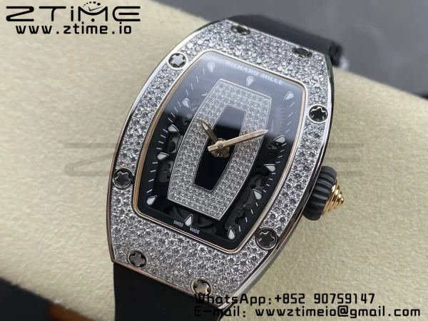 RICHARD MILLERM RM007 RM07-01 SS BBA Best Edition Black dial with diamond centre on White Rubber Strap - Super Clone Watch | 1:1 Best Version