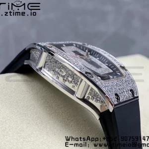 RICHARD MILLERM RM007 RM07-01 SS BBA Best Edition Black dial with diamond centre on White Rubber Strap - Super Clone Watch | 1:1 Best Version