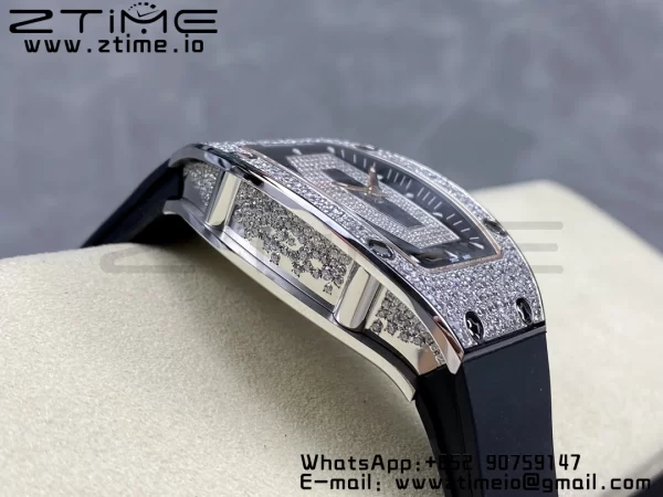 RICHARD MILLERM RM007 RM07-01 SS BBA Best Edition Black dial with diamond centre on White Rubber Strap - Super Clone Watch | 1:1 Best Version