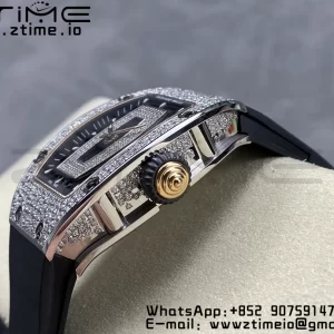 RICHARD MILLERM RM007 RM07-01 SS BBA Best Edition Black dial with diamond centre on White Rubber Strap - Super Clone Watch | 1:1 Best Version
