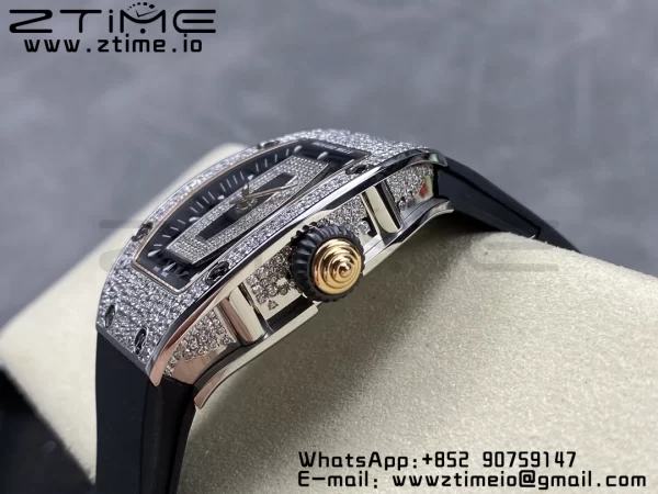 RICHARD MILLERM RM007 RM07-01 SS BBA Best Edition Black dial with diamond centre on White Rubber Strap - Super Clone Watch | 1:1 Best Version