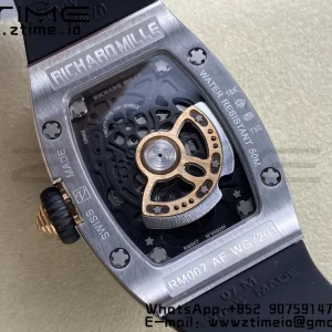 RICHARD MILLERM RM007 RM07-01 SS BBA Best Edition Black dial with diamond centre on White Rubber Strap - Super Clone Watch | 1:1 Best Version