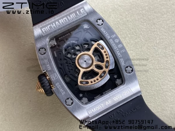 RICHARD MILLERM RM007 RM07-01 SS BBA Best Edition Black dial with diamond centre on White Rubber Strap - Super Clone Watch | 1:1 Best Version