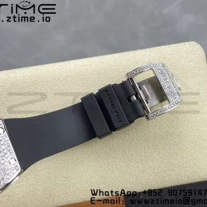 RICHARD MILLERM RM007 RM07-01 SS BBA Best Edition Black dial with diamond centre on White Rubber Strap - Super Clone Watch | 1:1 Best Version