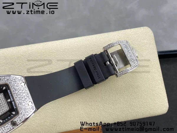 RICHARD MILLERM RM007 RM07-01 SS BBA Best Edition Black dial with diamond centre on White Rubber Strap - Super Clone Watch | 1:1 Best Version